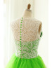 Ivory Lace Apple Green Tulle Knee Length Bridesmaid Dress